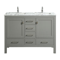 Thumbnail for Eviva London 48″ x 18″ Transitional Double Sink Bathroom Vanity w/ White Carrara Top Vanity Eviva Grey 