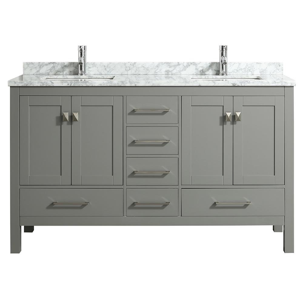 Eviva London 60″ x 18″ Transitional Double Sink Bathroom Vanity w/ White Carrara Top Vanity Eviva Grey 