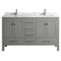 Thumbnail for Eviva London 60″ x 18″ Transitional Double Sink Bathroom Vanity w/ White Carrara Top Vanity Eviva Grey 