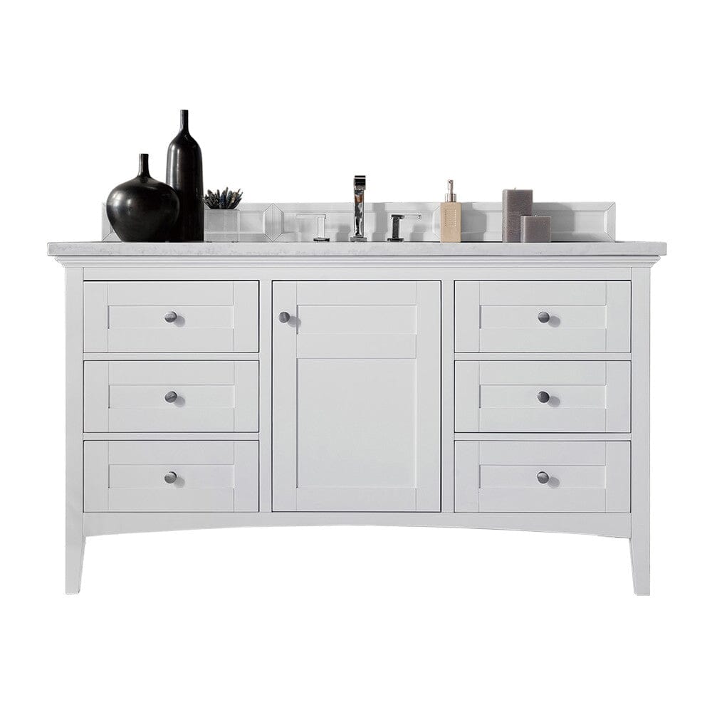 James Martin Palisades 60" Single Vanity Vanity James Martin Bright White w/ 3 CM Arctic Fall Solid Surface Top 