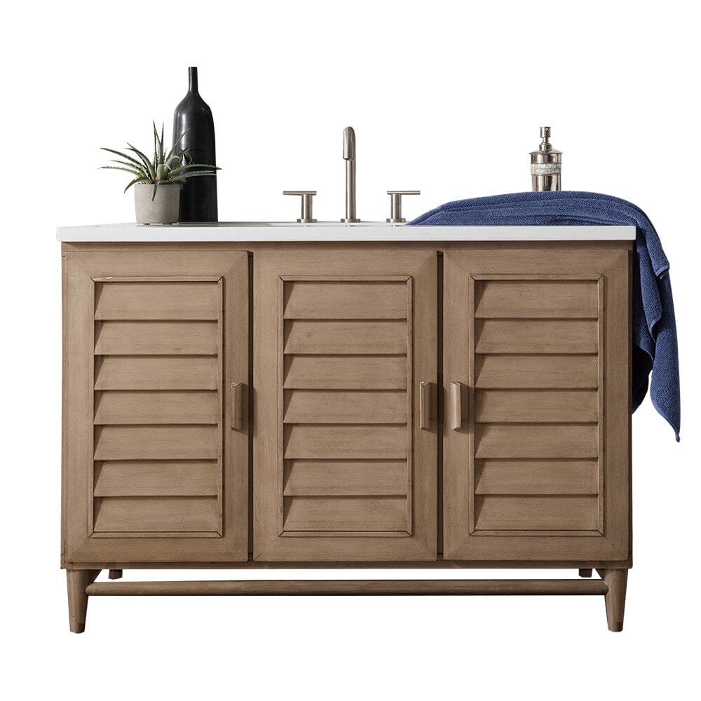 James Martin Portland 48" Single Vanity Vanity James Martin Whitewashed Walnut w/ 3 CM Arctic Fall Solid Surface Top 