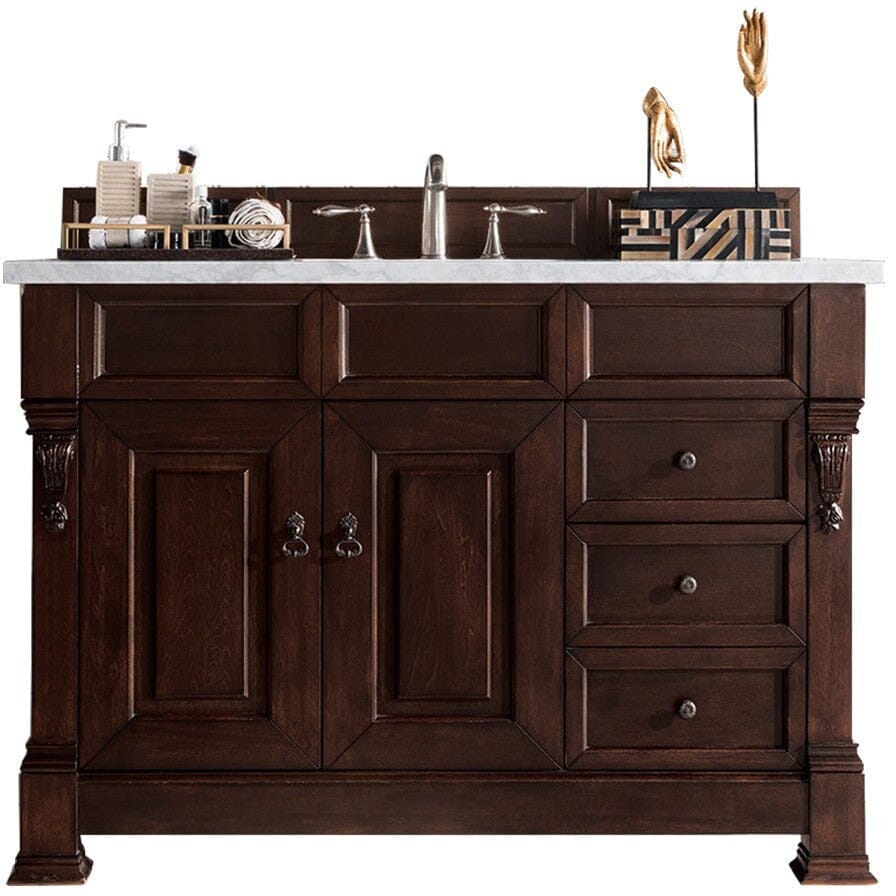 James Martin Brookfield 48" Single Vanity Vanities James Martin Burnished Mahogany w/ 3 CM Arctic Fall Solid Surface Top 