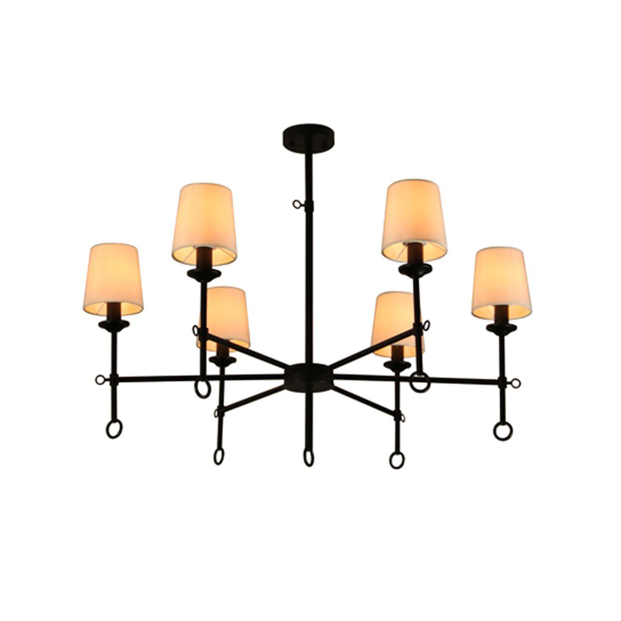 Angya 6-Shade Chandelier Light | Bamboo Lampshades and Matte Black Steel Supports | Fixed 19” Center Rod | Dining Room, Foyer, Entryway Décor Chandeliers Canyon Home 