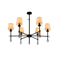 Thumbnail for Angya 6-Shade Chandelier Light | Bamboo Lampshades and Matte Black Steel Supports | Fixed 19” Center Rod | Dining Room, Foyer, Entryway Décor Chandeliers Canyon Home 