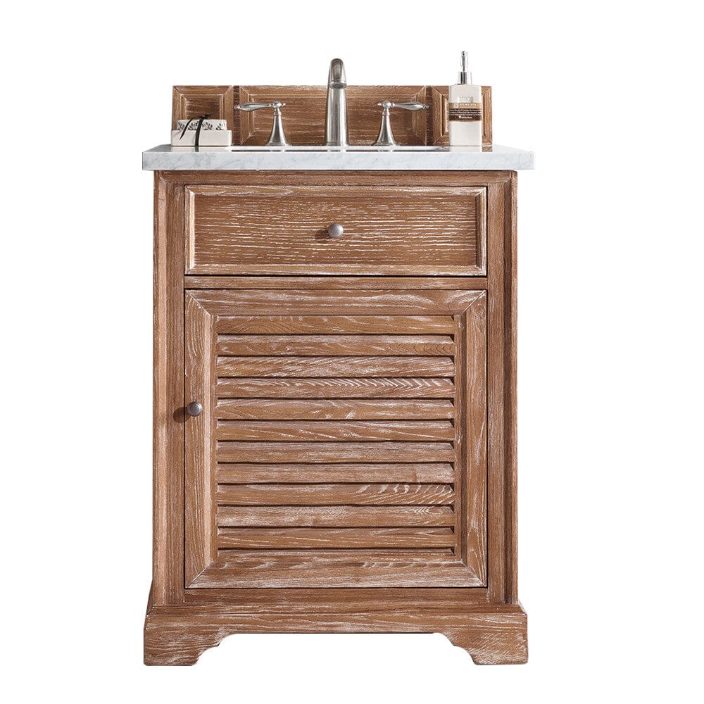 James Martin Savannah 26" Single Vanity Vanity James Martin Driftwood w/ 3 CM Arctic Fall Solid Surface Top 