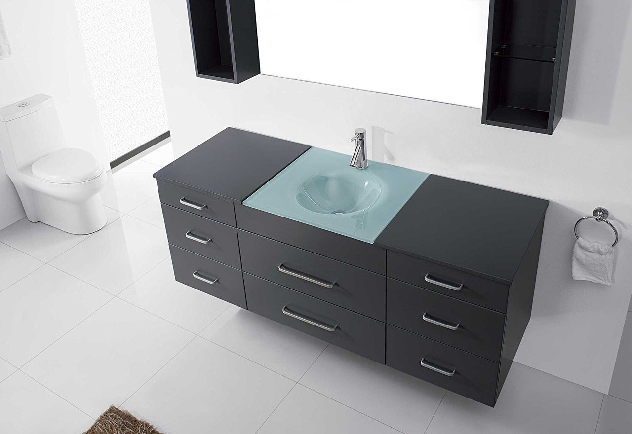 Virtu USA Columbo 59" Single Round Sink Grey Top Vanity in Grey w/Brushed Nickel Faucet and Mirror Vanity Virtu USA 