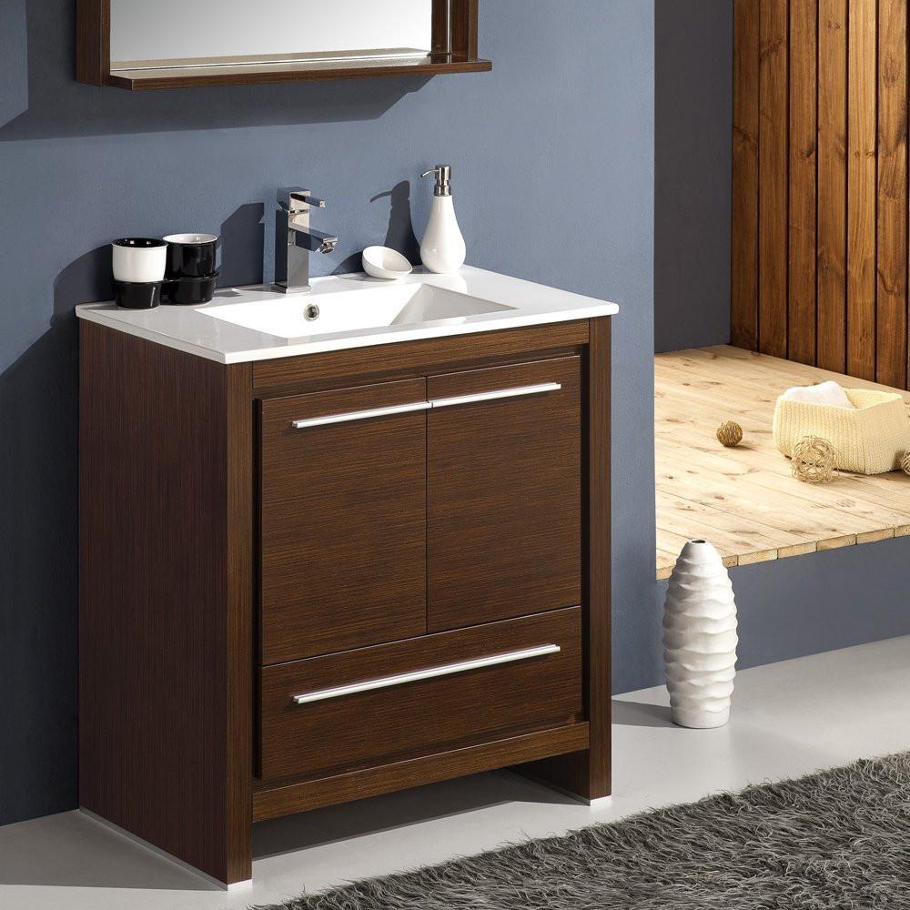 Fresca Allier 30" Wenge Brown Modern Bathroom Vanity w/ Mirror Vanity Fresca 