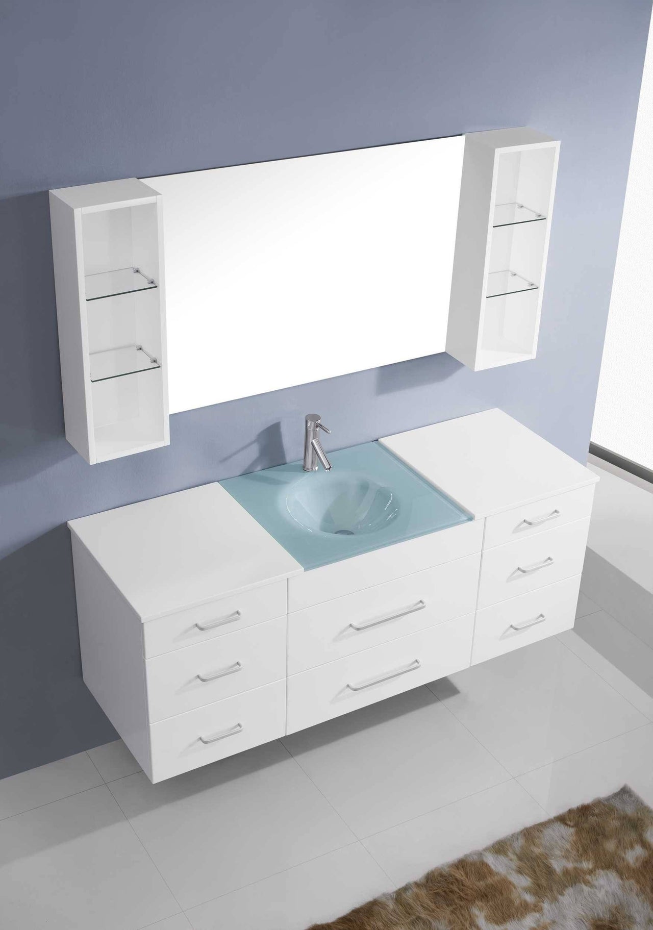 Virtu USA Columbo 59" Single Round Sink White Top Vanity in White with Brushed Nickel Faucet and Mirror Vanity Virtu USA 