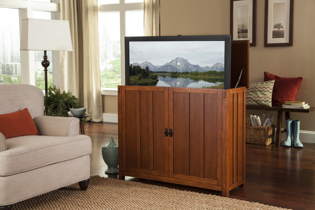 Touchstone Elevate - Mission Oak Lift Cabinets For Up To 42” Flat Screen Tv’S Tv Lift Cabinets Touchstone 