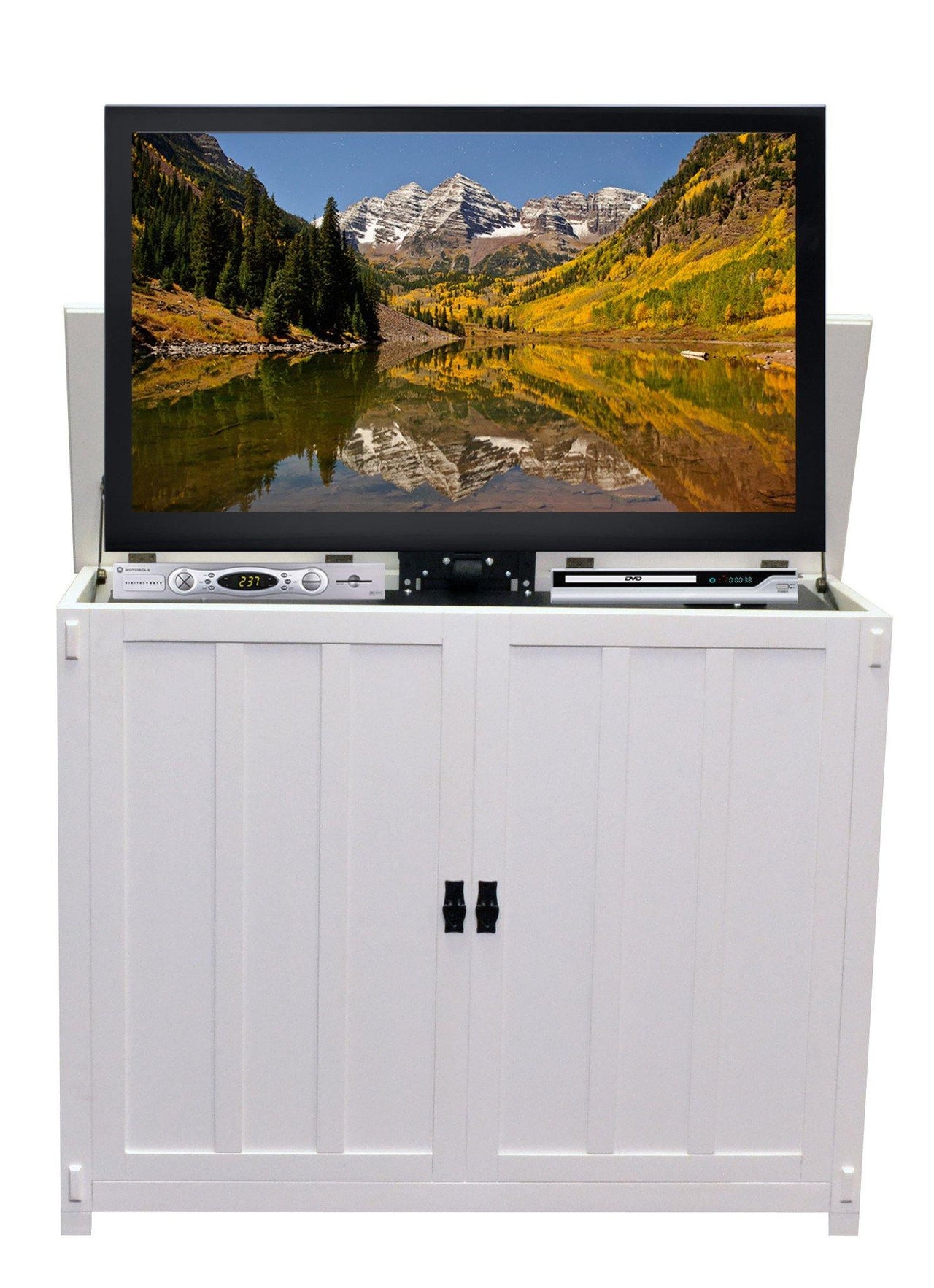 Touchstone Elevate - Mission White Lift Cabinets For Up To 42” Flat Screen Tv’S Tv Lift Cabinets Touchstone 