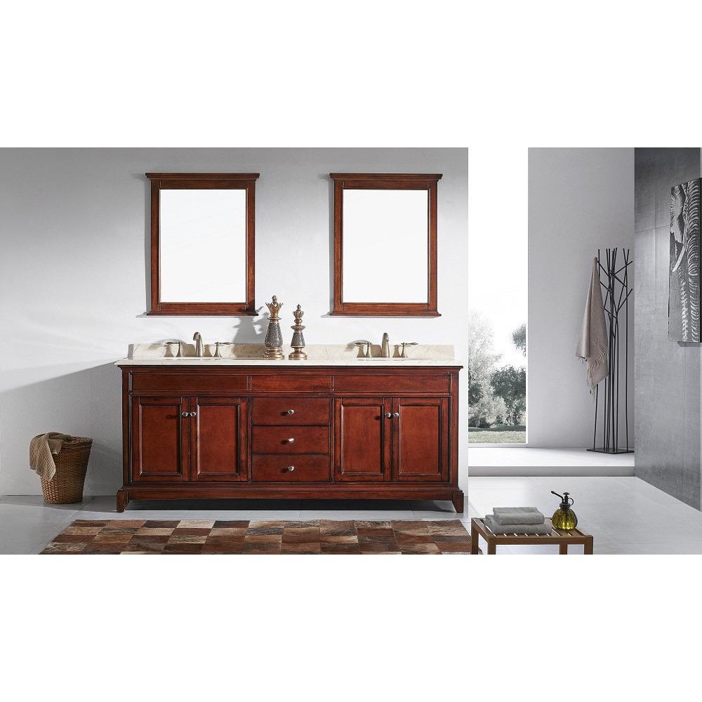 Eviva Elite Stamford® 72" Brown Solid Wood Vanity Set with Double OG Crema Marfil Marble Top Vanity Eviva 