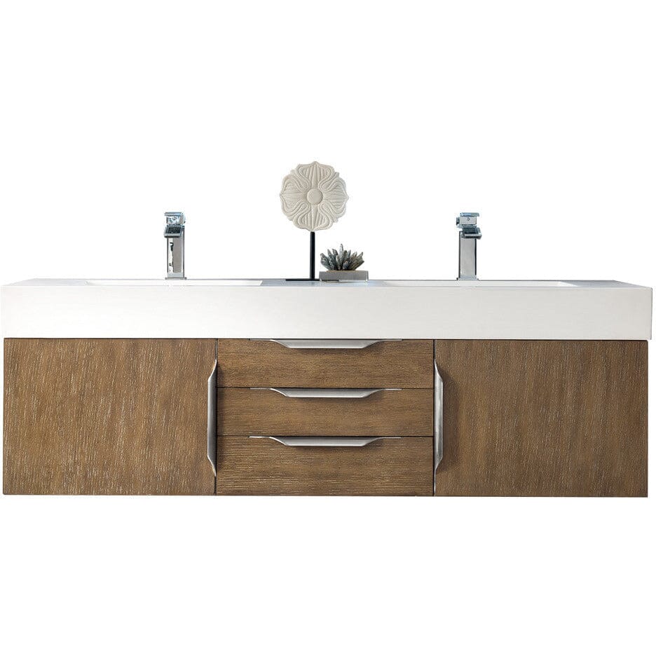 James Martin Mercer Island 59" Double Vanity Vanity James Martin Latte Oak w/ Glossy White Composite Top 
