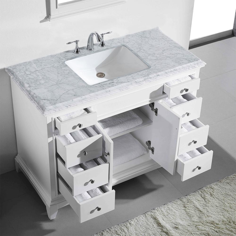 Eviva Elite Princeton 48″ Solid Wood Bathroom Vanity Set with Double OG White Carrera Marble Top Vanity Eviva White 