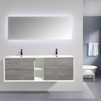 Thumbnail for Eviva Vienna 75″ White Frame Wall Mount Double Sink Bathroom Vanity w/ White Integrated Top Vanity Eviva Cement Gray 