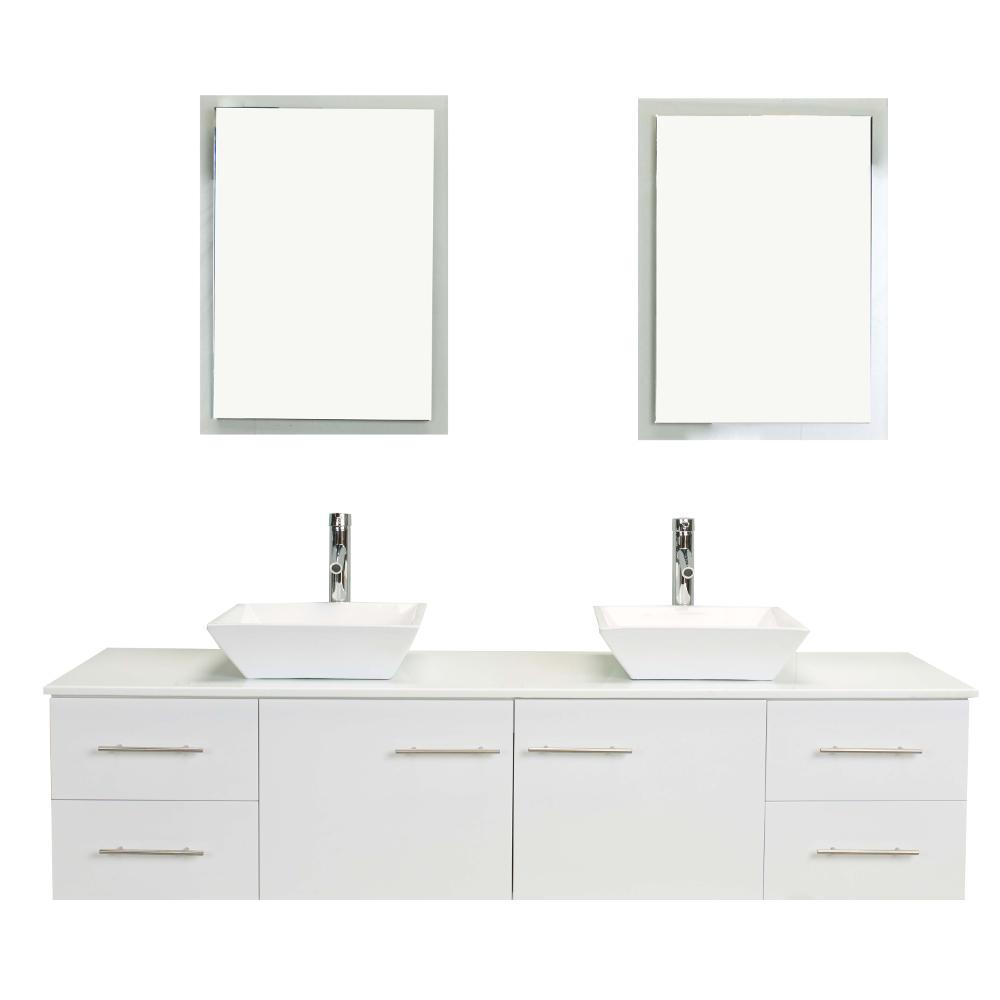 Totti Wave 60″ Modern Double Sink Bathroom Vanity w/ Super White Man-Made Stone Top & Sinks Vanity Eviva 