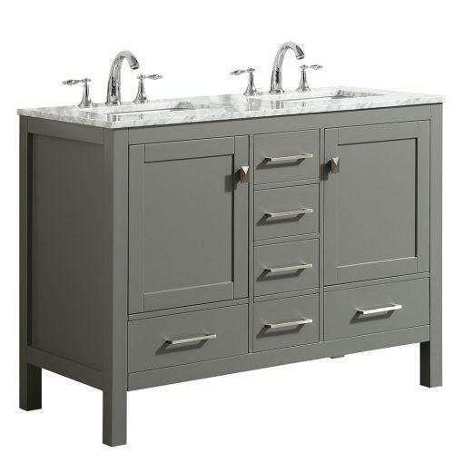 Eviva Aberdeen 48″ Transitional Double Sink Bathroom Vanity w/ White Carrara Top Vanity Eviva 