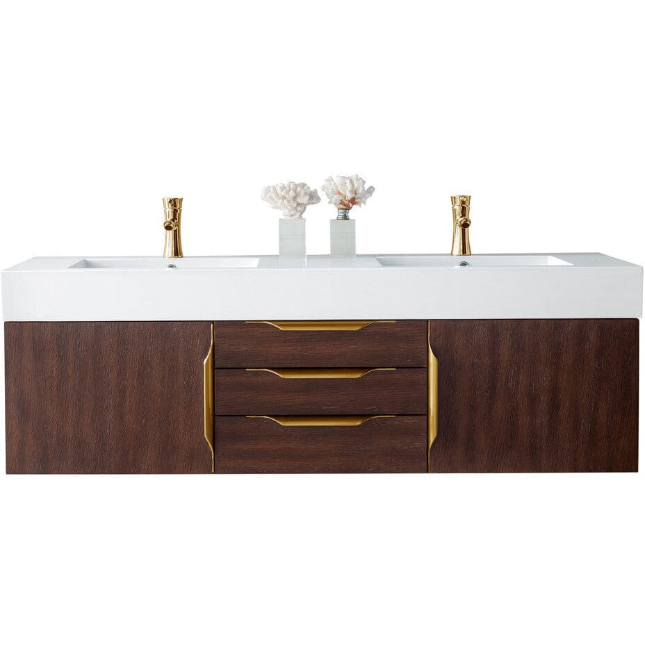 James Martin Mercer Island 59" Double Vanity Vanity James Martin Coffee Oak - Radiant Gold w/ Glossy White Composite Top 