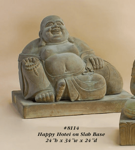 Happy Hotei on Slab Base Cast Stone Outdoor Asian Collection Asian Collection Tuscan 