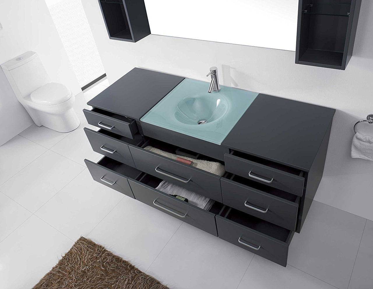 Virtu USA Columbo 59" Single Round Sink Grey Top Vanity in Grey w/Brushed Nickel Faucet and Mirror Vanity Virtu USA 