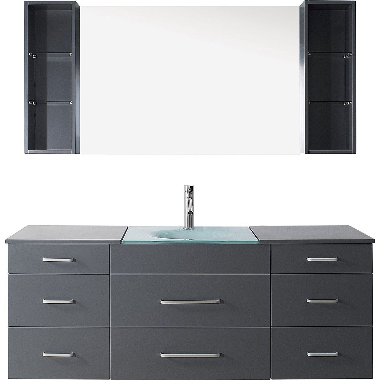 Virtu USA Columbo 59" Single Round Sink Grey Top Vanity in Grey w/Brushed Nickel Faucet and Mirror Vanity Virtu USA 