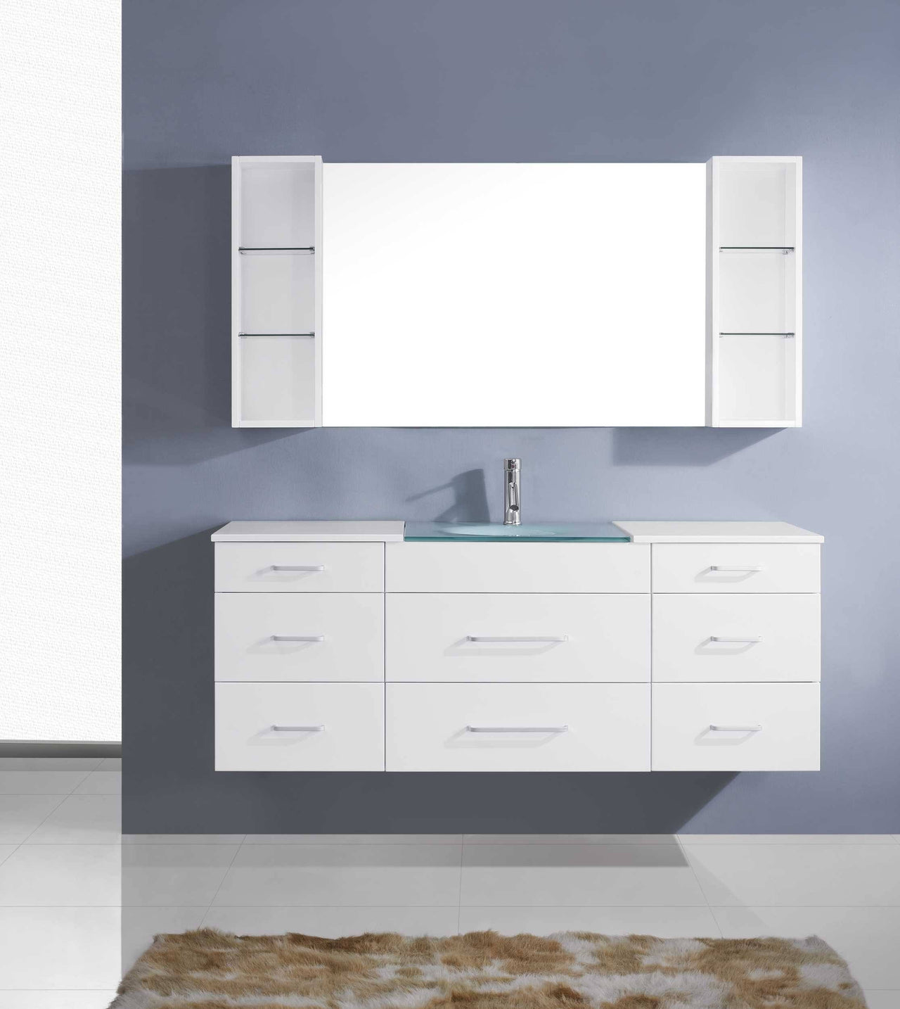 Virtu USA Columbo 59" Single Round Sink White Top Vanity in White with Brushed Nickel Faucet and Mirror Vanity Virtu USA 