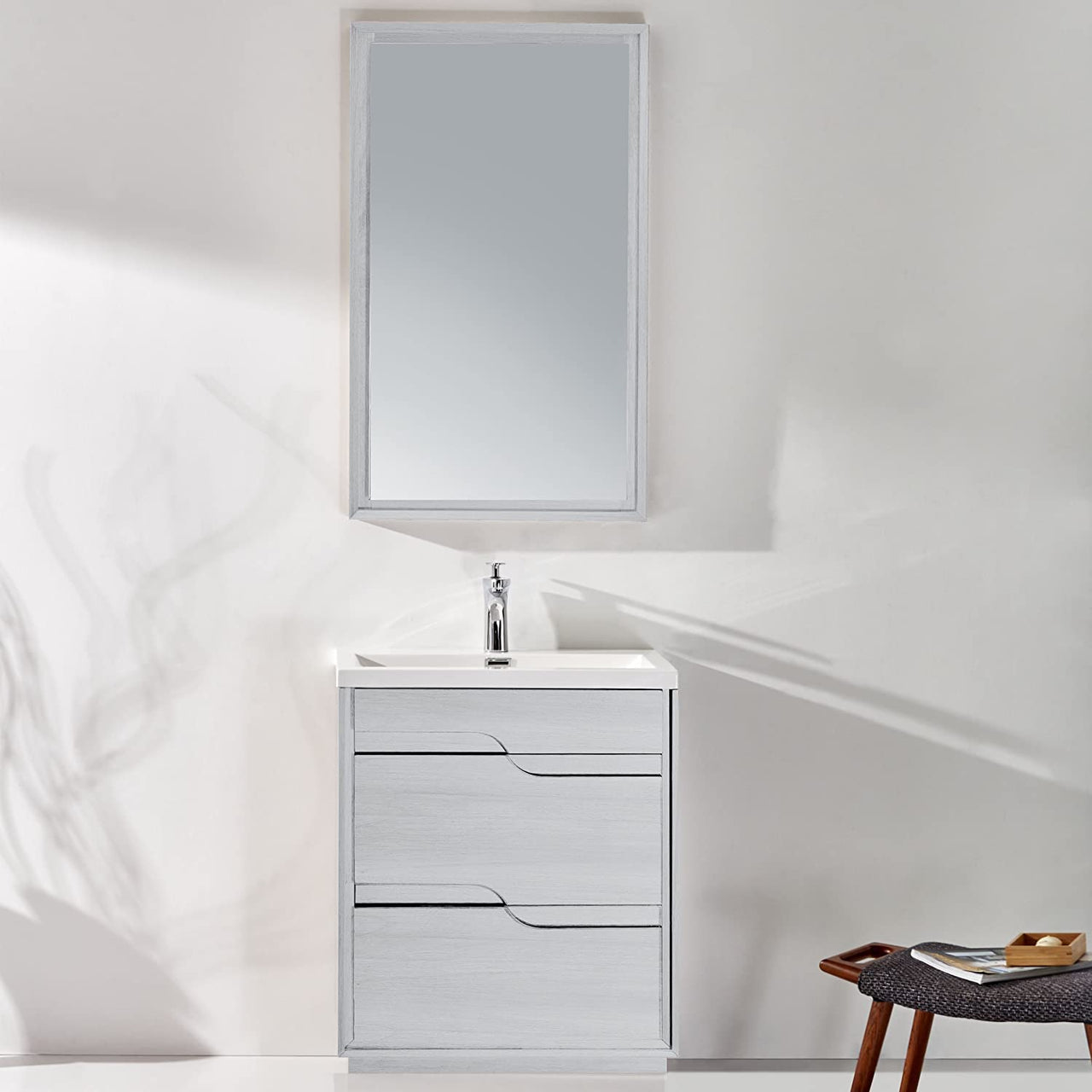 Eviva Lulu 25 Inch Bathroom Vanity with White Integrated Solid Surface Sink, White Oak Bathroom Vanity Eviva 