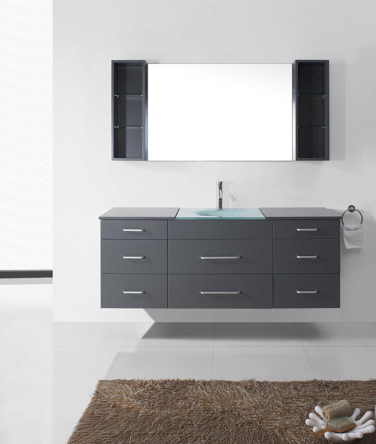Virtu USA Columbo 59" Single Round Sink Grey Top Vanity in Grey w/Brushed Nickel Faucet and Mirror Vanity Virtu USA 