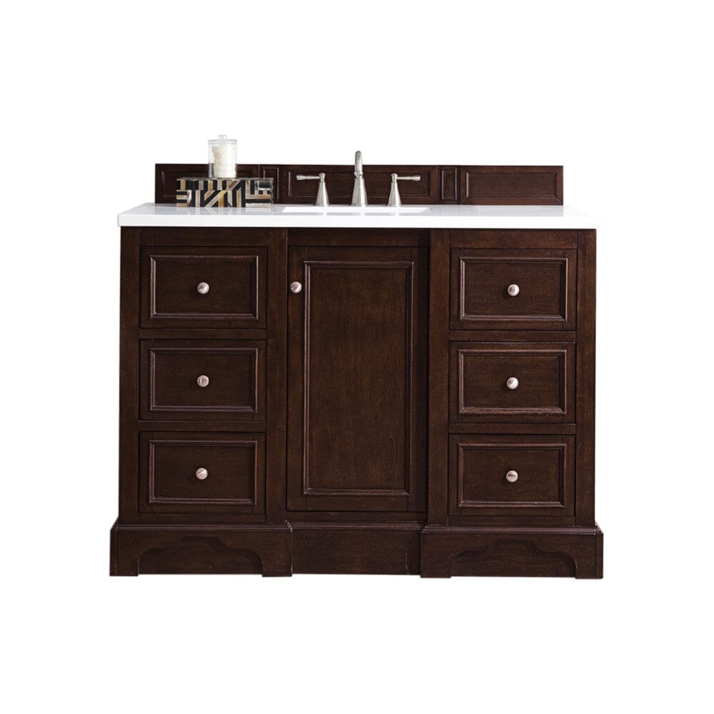 James Martin De Soto 48" Single Vanity Vanity James Martin Burnished Mahogany w/ 3 CM Classic White Quartz Top 