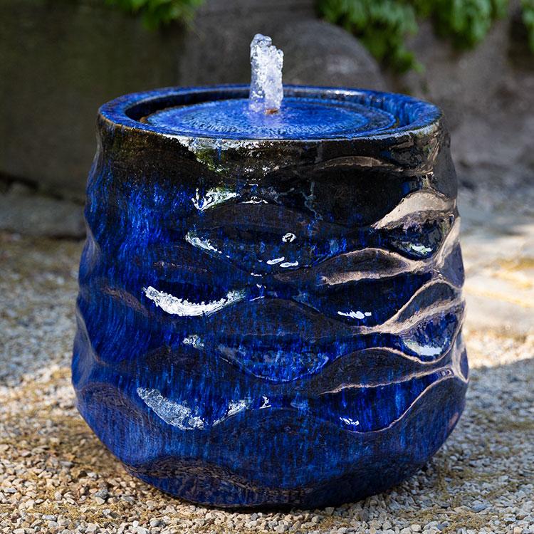 Campania International Glazed Pottery Rumba Fountain-Riviera Blue Fountain Campania International Medium 