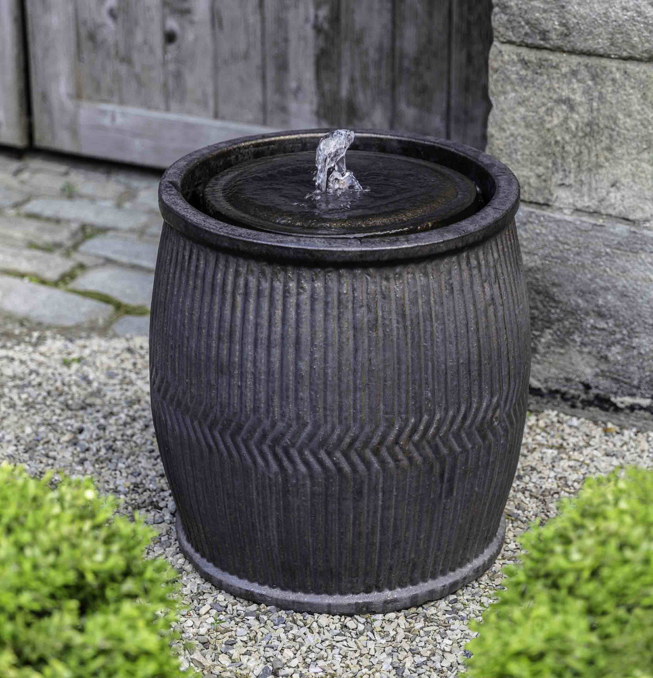 Campania International Glazed Pottery Rain Barrel Fountain-Bronze Fountain Campania International 