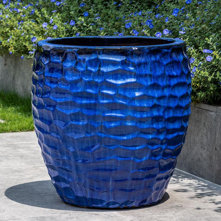 Campania International Glazed Pottery Kowloon Planter - (S/2) Urn/Planter Campania International Riviera Blue 