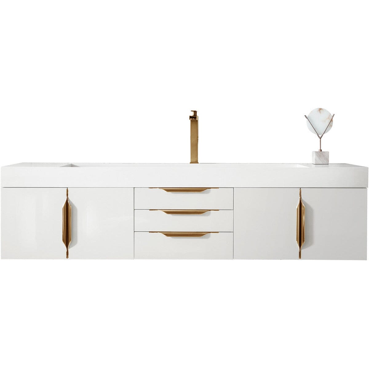 James Martin Mercer Island 72" Single Vanity Vanity James Martin Glossy White - Radiant Gold w/ Glossy White Composite Top 