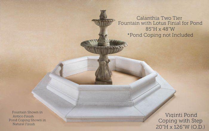 Calanthia Two Tier Fountain W/ Lotus Finial For Pond Fountain Tuscan 