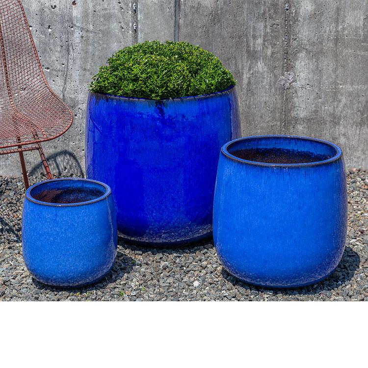 Campania International Glazed Pottery Potrero Planter - (S/3) Urn/Planter Campania International Riviera Blue 