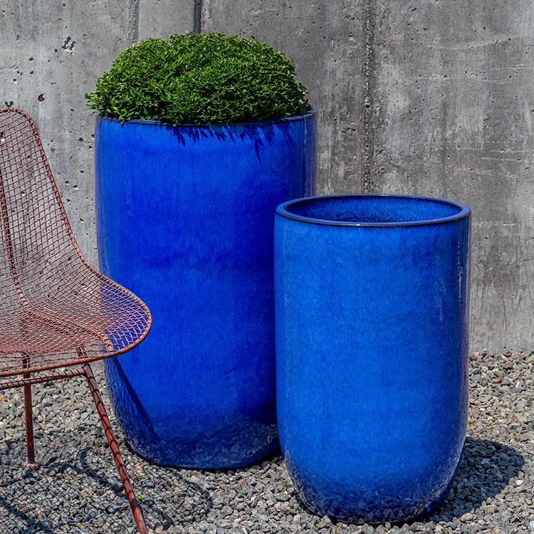 Campania International Glazed Pottery Cole Planter - (S/2) Urn/Planter Campania International Riviera Blue 