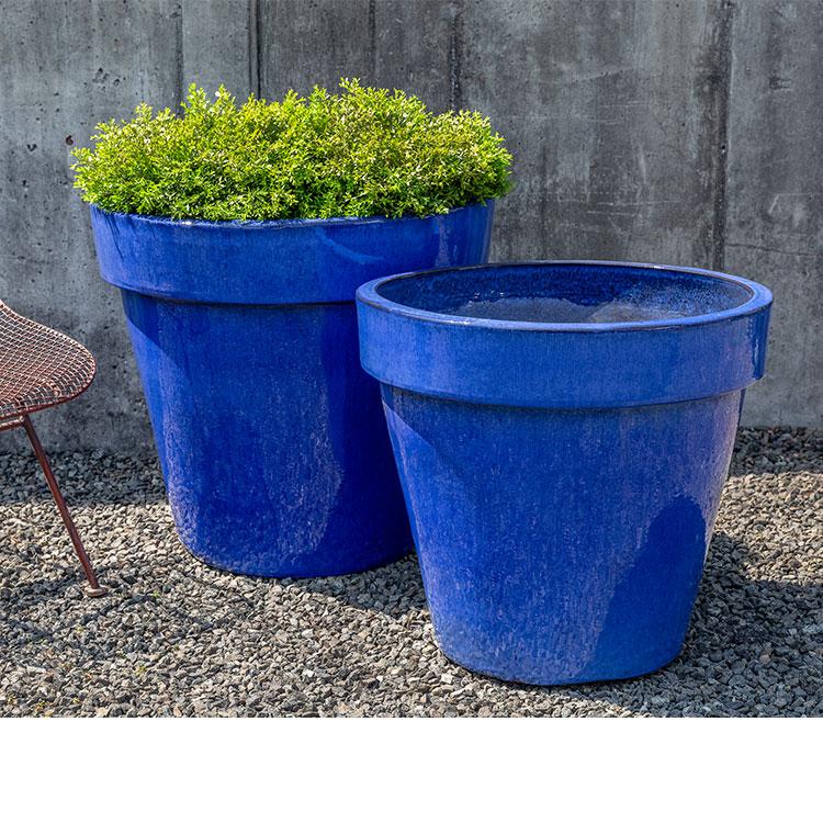 Campania International Glazed Pottery Midtown Planter - (S/2) Urn/Planter Campania International Riviera Blue 