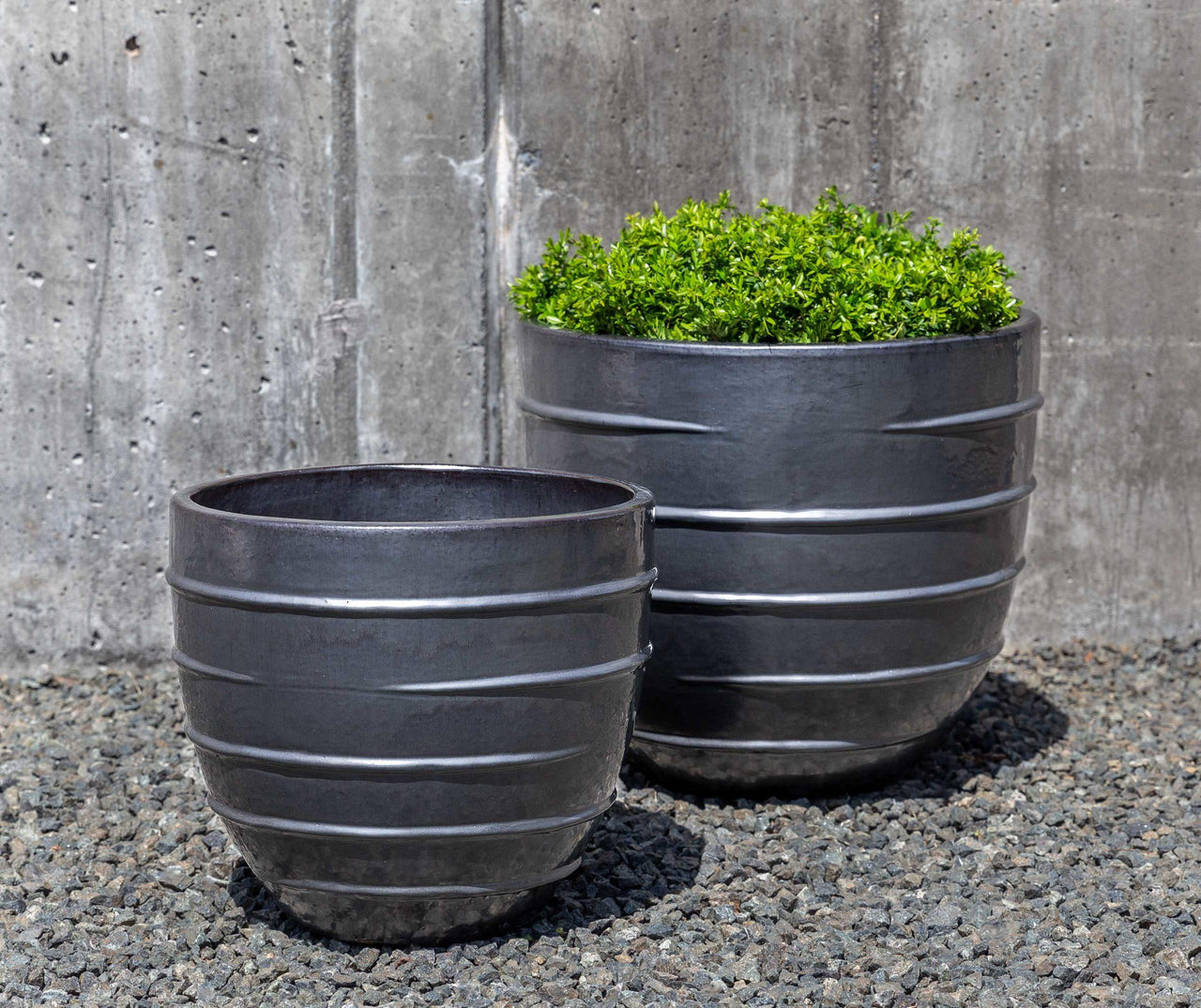 Campania International Glazed Pottery Logis Planter - (S/2) Urn/Planter Campania International Metal Grey Short 