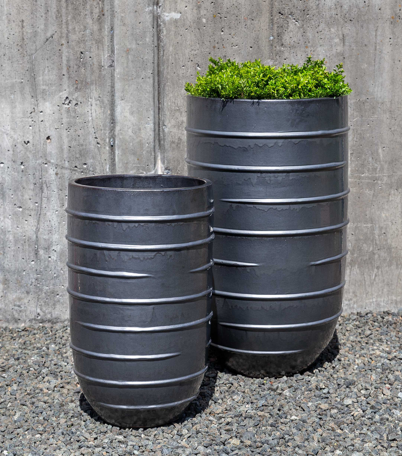 Campania International Glazed Pottery Logis Planter - (S/2) Urn/Planter Campania International Metal Grey Tall 