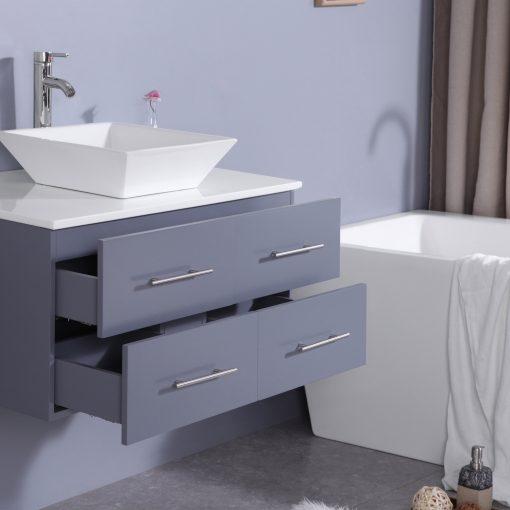 Totti Wave 36″ Modern Bathroom Vanity w/ Super White Man-Made Stone Top & Sink Vanity Eviva 