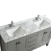 Thumbnail for Eviva London 60″ x 18″ Transitional Double Sink Bathroom Vanity w/ White Carrara Top Vanity Eviva 