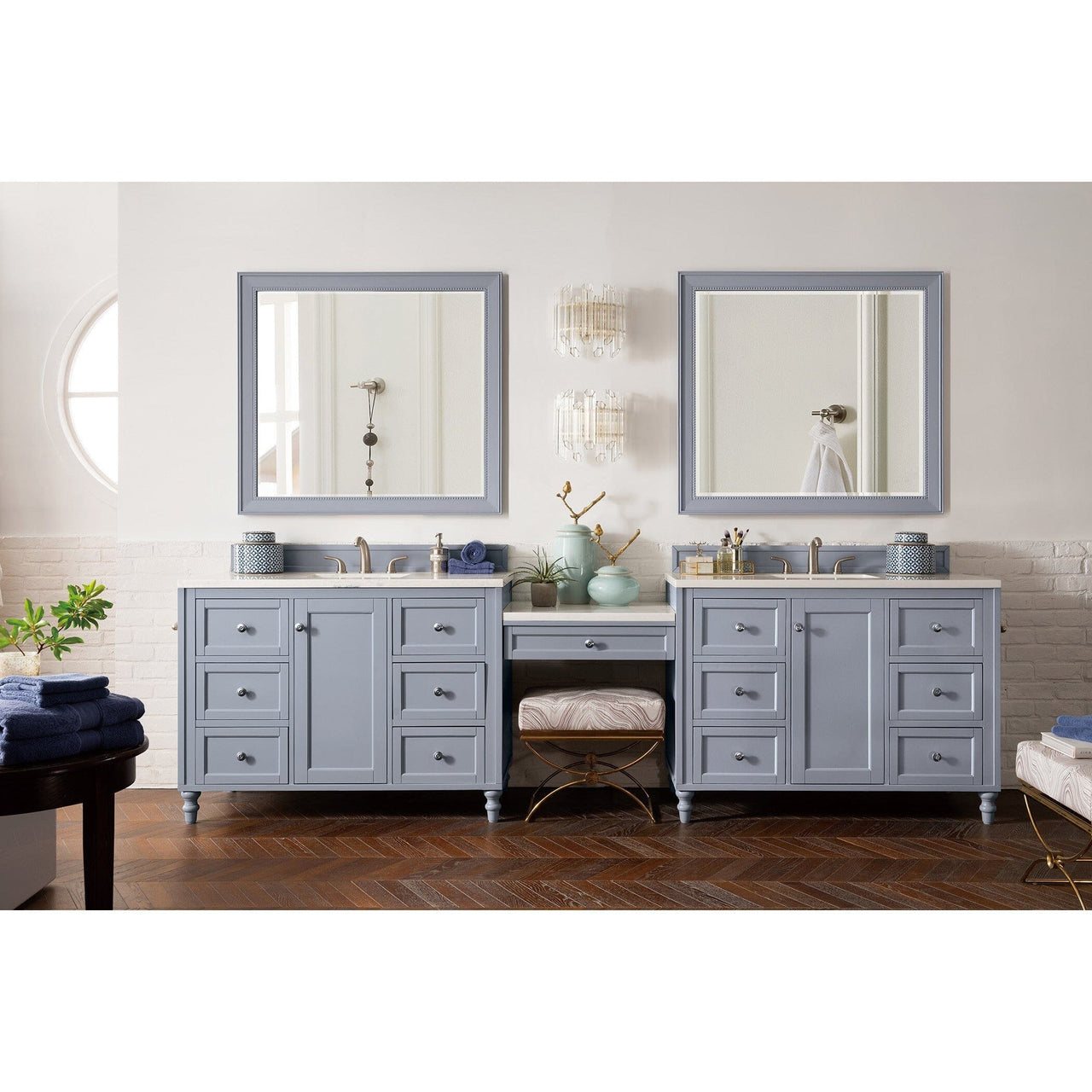 James Martin Copper Cove Encore 122" Double Vanity Set Vanity James Martin Silver Gray w/ 3 CM Arctic Fall Solid Surface Top 
