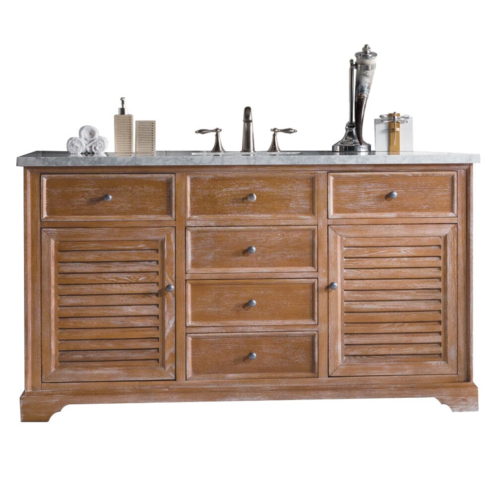 James Martin Savannah 60" Single Vanity Vanity James Martin Driftwood w/ 3 CM Carrara Marble Top 