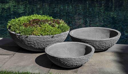 Campania International Fiber Cement Stone Ledge Zen Bowl Urn/Planter Campania International 