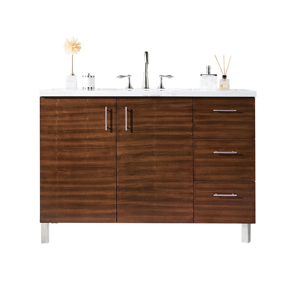 James Martin Metropolitan 48" Single Vanity Vanity James Martin American Walnut w/ 3 CM Arctic Fall Solid Surface Top 
