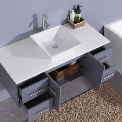 Totti Wave 48″ Modern Bathroom Vanity w/ Super White Man-Made Stone Top & Sink Vanity Eviva 