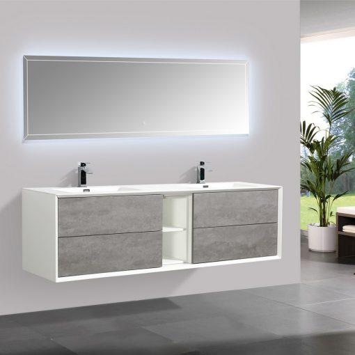 Eviva Vienna 75″ White Frame Wall Mount Double Sink Bathroom Vanity w/ White Integrated Top Vanity Eviva 