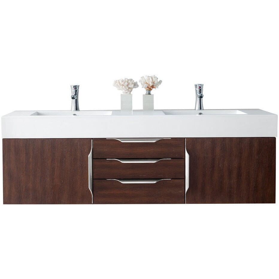 James Martin Mercer Island 59" Double Vanity Vanity James Martin Coffee Oak w/ Glossy White Composite Top 