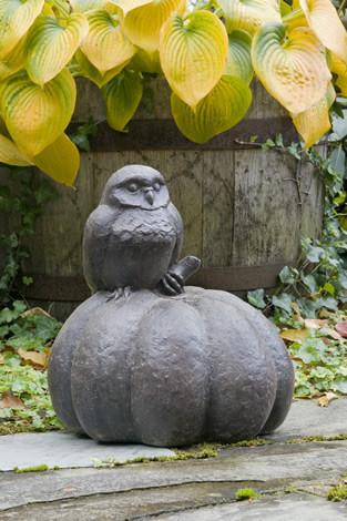Campania International Cast Stone Owl on Pumpkin Statuary Campania International 