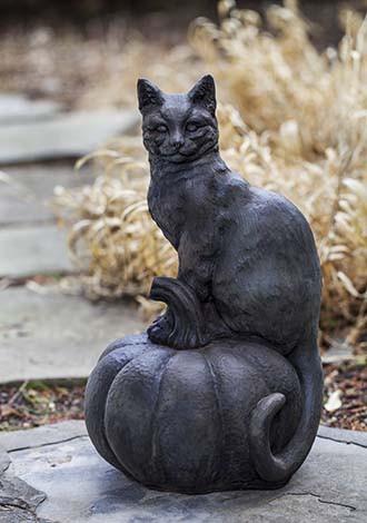 Campania International Cast Stone Cat on Pumpkin Statuary Campania International 