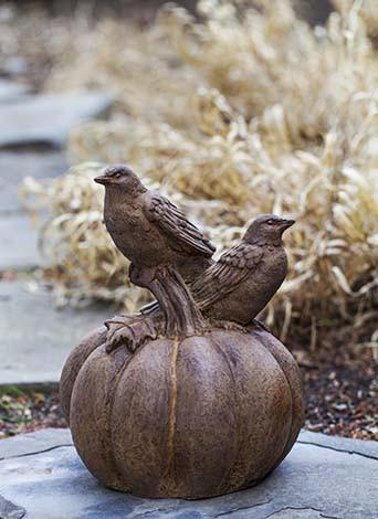 Campania International Cast Stone Birds on Pumpkin Statuary Campania International 